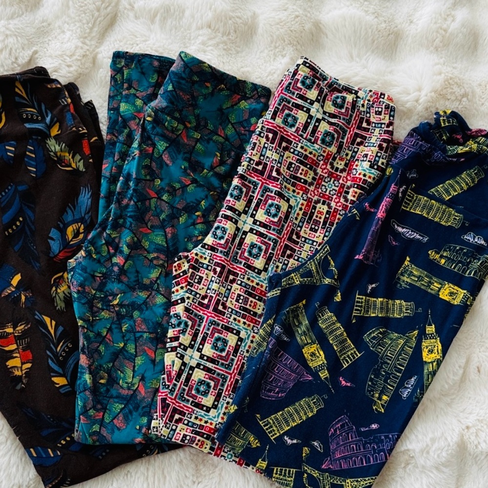 LuLaRoe One Size Leggings Lot (4 Pair)New & Gently Worn – Soft & Stretchy Prints